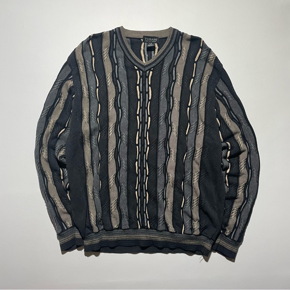 Tosani Striped 3d knit Sweater brown black LARGE